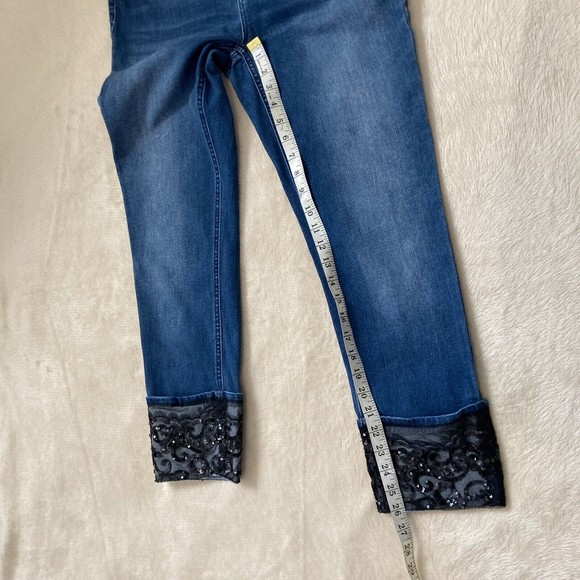 Chico's So Slimming 00 Black Sequin Lace Cuff Ankle Denim Blue Jeans Mint! - Picture 9 of 12